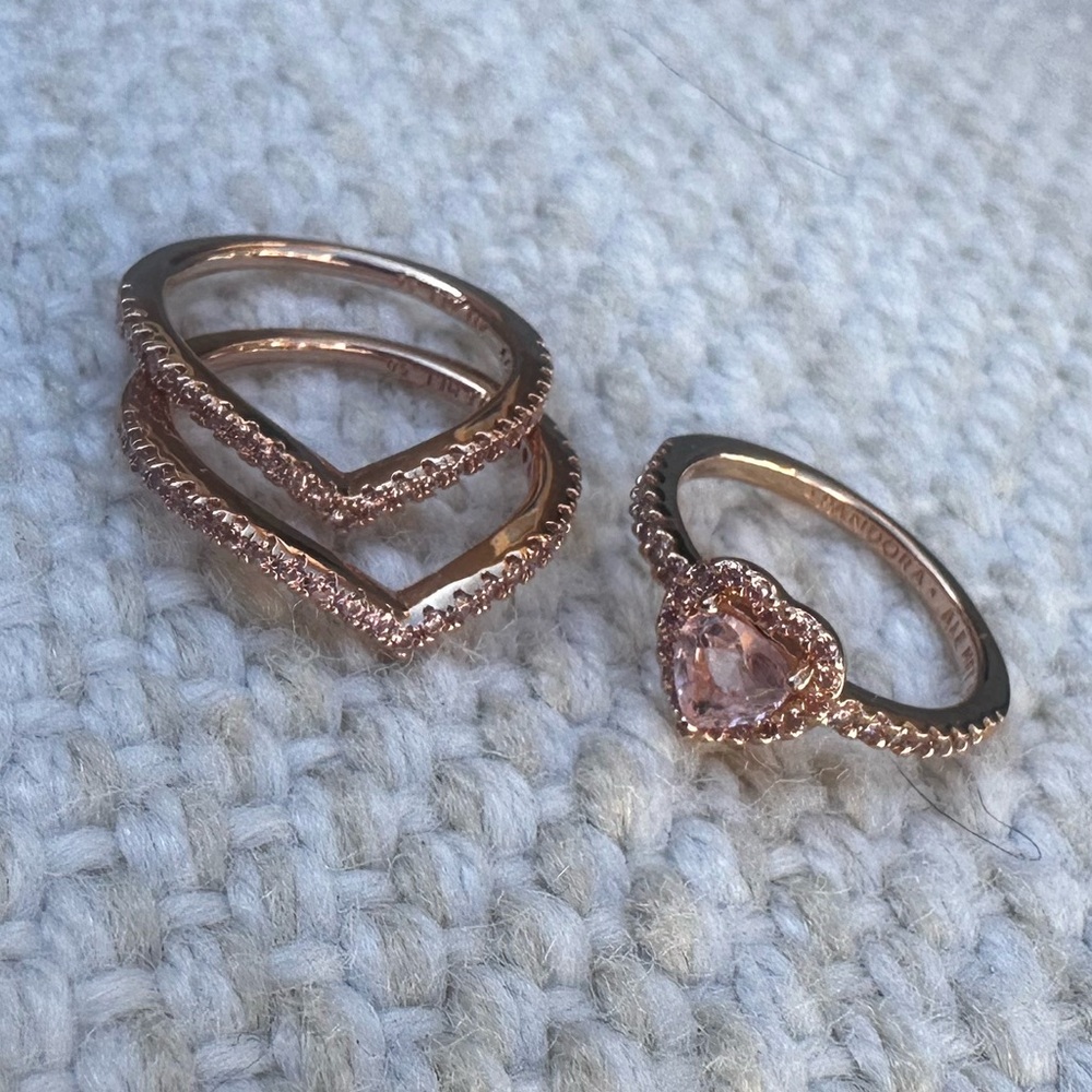 Pandora Rose Gold Heart Ring Trio - Picture 2 of 4